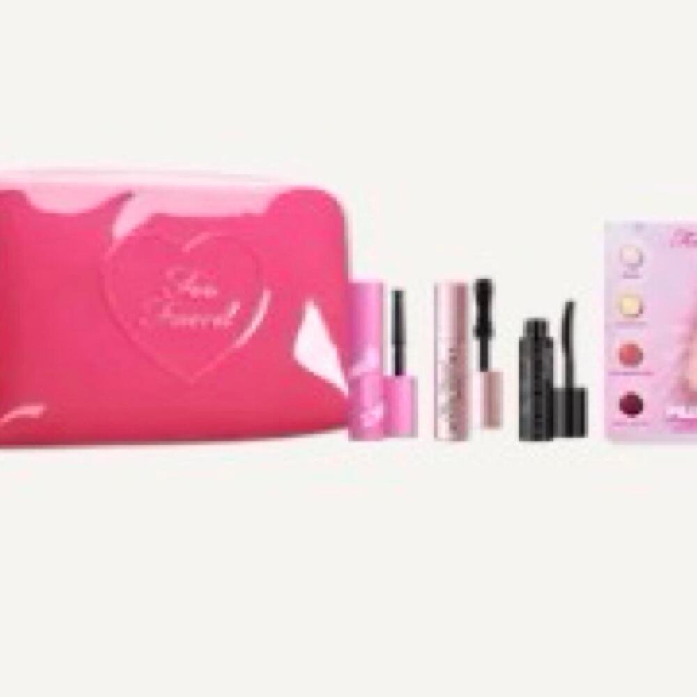 Too Faced Pink Makeup Bag + Mascara Set